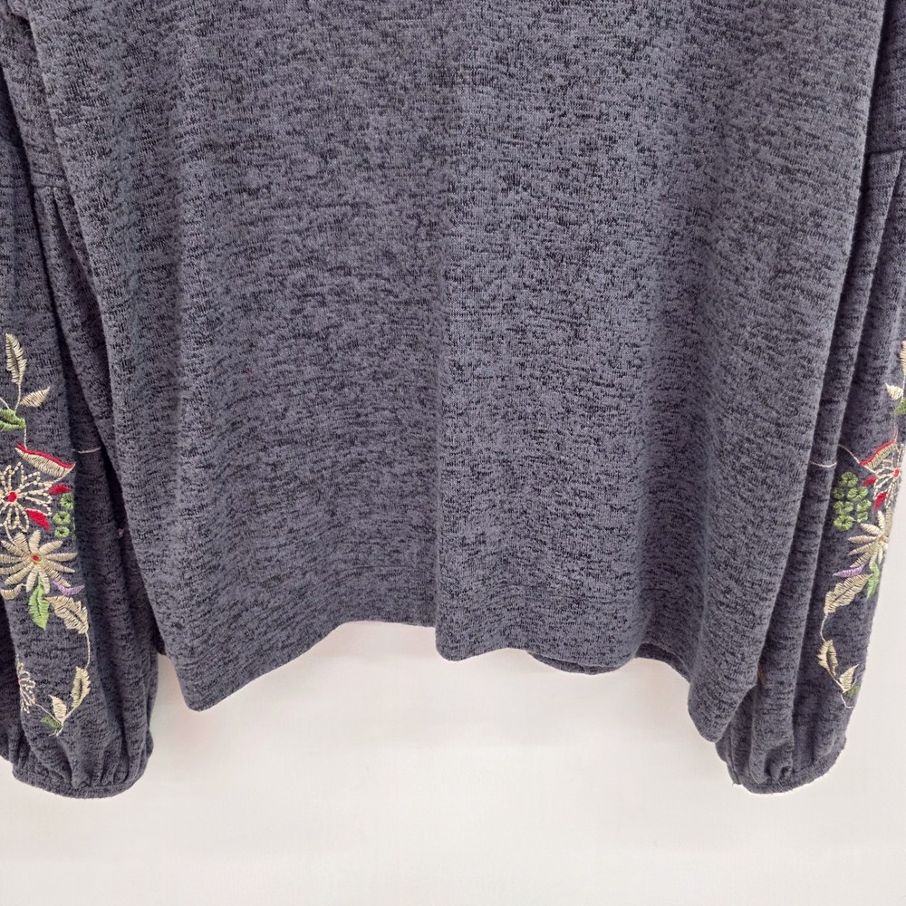 Time and Tru Womens XXL Charcoal Floral Embroidered Balloon Sleeve Knit Top - Picture 5 of 13